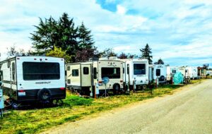 travel trailers and motorhomes in their spaces